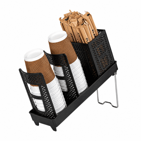 Nordwen Disposable Cup Holder for Counter, Upgraded Foldable Paper Cup Organizer, Plastic Cups Dispenser with Straw Compartment, 33cm