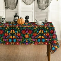 Mexico Square Tablecloth 60x60 Inch, Halloween Cinco De Mayo Fiesta Design Washable Seasonal Table Cover for Party Picnic Dinner Decor