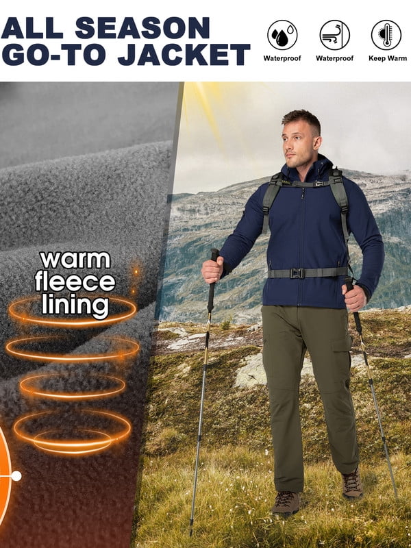 Off Road Ventures Men's Lightweight Softshell Jacket with Hood Waterproof Fleece Lined Windbreaker Outdoor Coat for Hiking