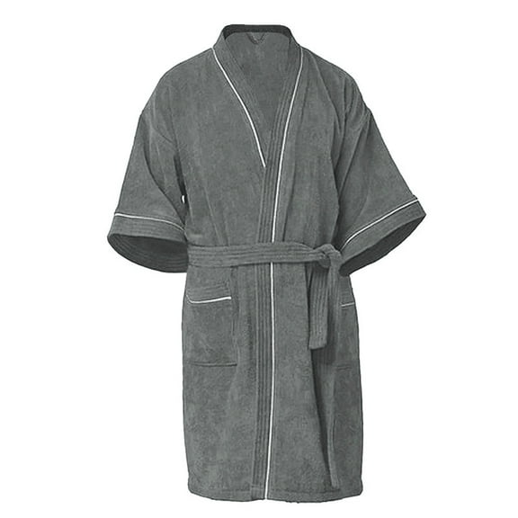 Bata De Baño 100% Algodón Absorbente, Extra Suave con Bolsillos Laterales y Cinturón - Unisex y Unitalla-Gris Oscuro