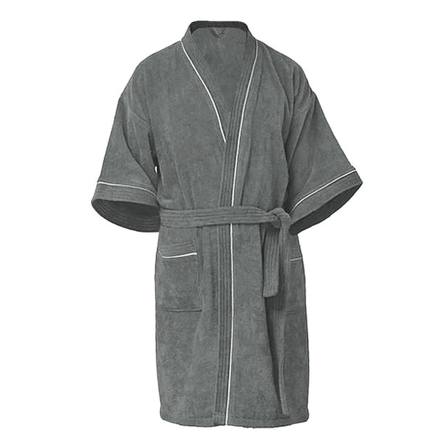 Bata De Baño 100% Algodón Absorbente, Extra Suave con Bolsillos Laterales y Cinturón - Unisex y Unitalla-Gris Oscuro