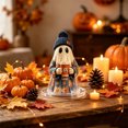 thumbnail image 6 of JVBTVB Acrylic Ghost Ornament Halloween Tabletop Decor Cute Blue Floral Ghost Figurine with Pumpkin Bucket for Mantel Shelf Fall Home Party Display, 6 of 6