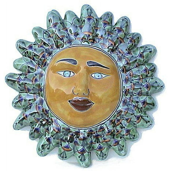 Green Peacock Talavera Ceramic Sun Face