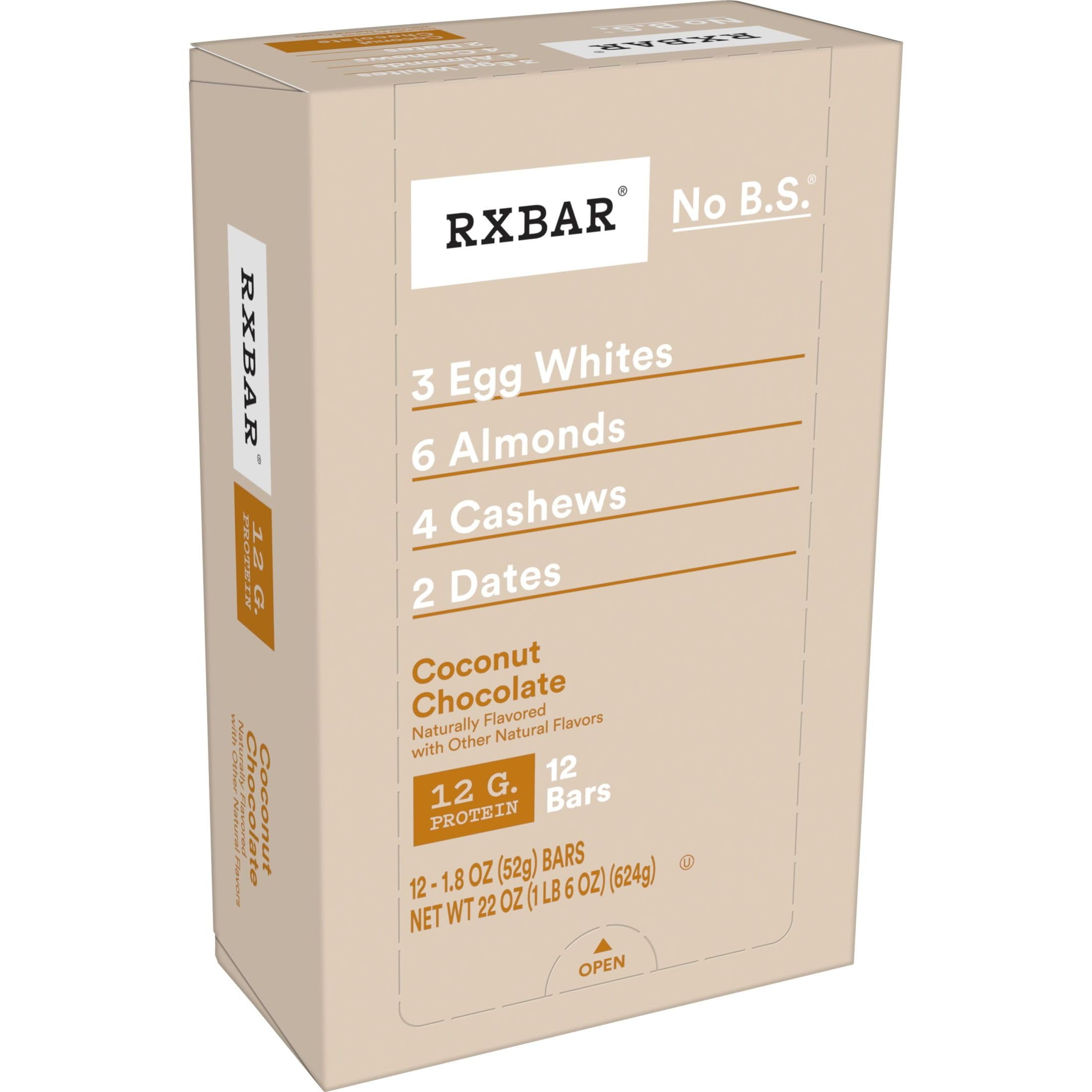 Protein Bars, Protein Snack, Snack Bars, Coconut Chocolate, 22oz Box (12 Bars)