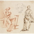 thumbnail image 3 of Claude-Joseph Vernet 20x20 Black Modern Framed Museum Art Print Titled - Sheet of Studies: Seated Man, Head of a Dog, Seated Woman (1700s), 3 of 5