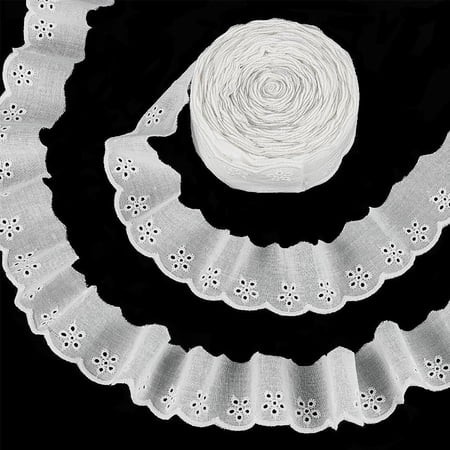 15 Yards Cotton Lace Trim 1-5/8" Ivory White Cotton Eyelet Lace Ribbon Floral Embroidery Ruffle Lace Trim Wavy Edge Floral Cotton Lace Ribbon