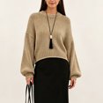 thumbnail image 4 of Edvintorg Pullover Sweaters for Women Solid Color Crew Neck Cropped Sweater Long Sleeve Loose Pullover Top Clothes Women Khaki M, 4 of 5