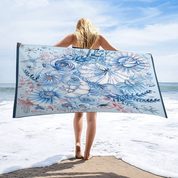 Beach Seashell Starfish Microfiber Lightweight Beach Towel Quick Dry Absorbent Thin Towels for Swimming Pool Camping Beach Easy for Vacation Essentials