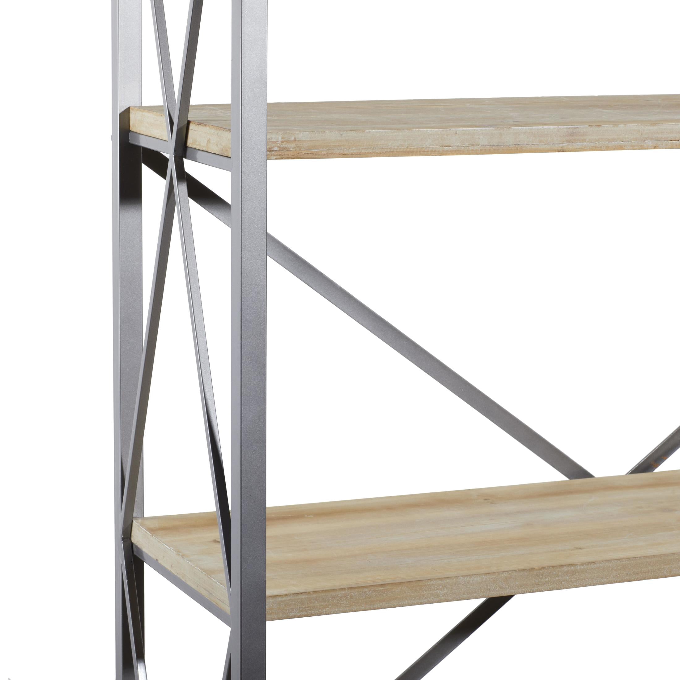 DecMode 48" x 72" Brown Wood 5-Tier Shelving Unit with Gray Metal X-Frame, 1-Piece