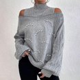thumbnail image 2 of hotojiny Women Fall Winter Knit Sweaters Long Sleeve Off Shoulder Sweater Turtleneck Pullover Loose Tops, 2 of 5
