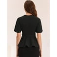 thumbnail image 3 of Unique Bargains Women's Peplum Round Neck Bell Sleeve Belted Waist Blouse S Black, 3 of 6