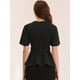 thumbnail image 3 of Blusa peplum para mujer, cuello redondo, manga acampanada, cintura con cinturón, blusa de oficina Negro XL, 3 of 5