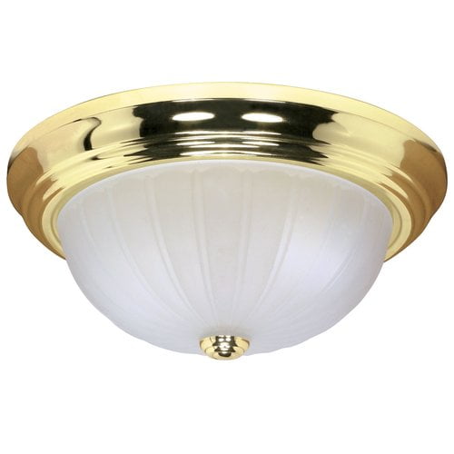 Nuvo Lighting 60/440 Two Light Flush Mount with Frosted Melon Glass 11-Inch Polished Brass