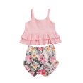 thumbnail image 3 of goowrom Toddler Girls Summer Set Outfits, Ruffle Tank Tops + Floral Shorts, 3 of 9