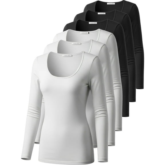 Emmalise Women’s Long Sleeve Scoop Neck Fitted Top Solid Pack 1 and Solid Pack 2 S