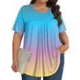 Paaisye Plus Size Summer Outfits 4x5x Flowy Pleated ONeck Tops