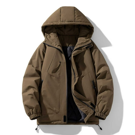 Pejock Men's Winter Coat, Hooded Loose Fit Zipper Front Jacket with Pockets, Long Sleeve Casual Outerwear for Daily Outdoor Activities