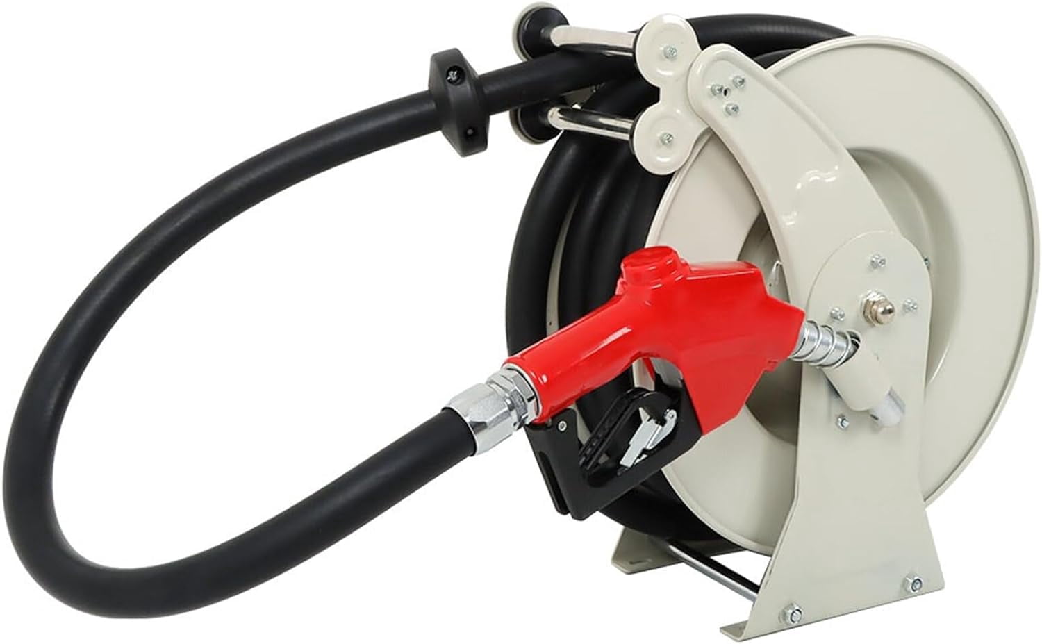 munirater 1 Inch x 33 Ft Diesel Fuel Hose Reel with Fuel Nozzle Heavy Duty Steel Retractable Hose Reel