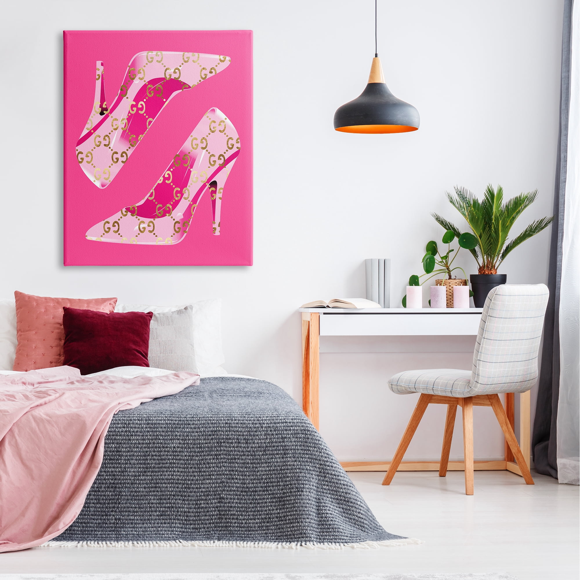 Stupell Industries Pink Glam Brand Shoes Beauty & Fashion Painting Gallery Wrapped Canvas Art Print Wall Art, 36 x 48