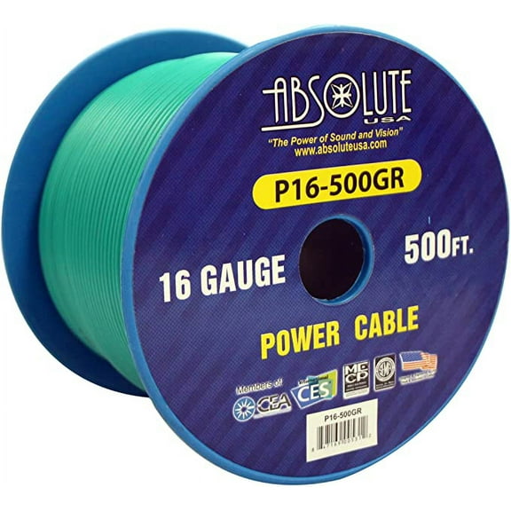 Absolute USA P16-500GR 16 Gauge 500-Feet Spool Primary Power Wire Cable (Green)