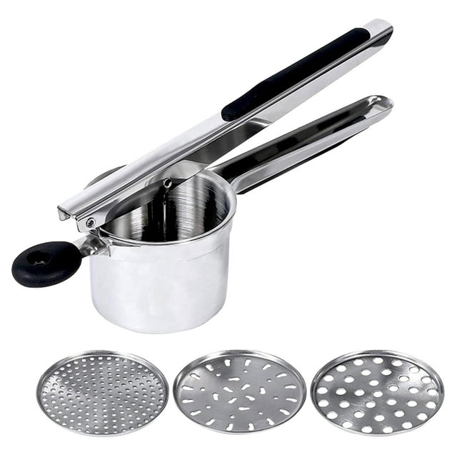 Stainless Steel Potato Masher with Interchangeable Base Plate for Effortless Vegetable Puree and Smooth Whipping