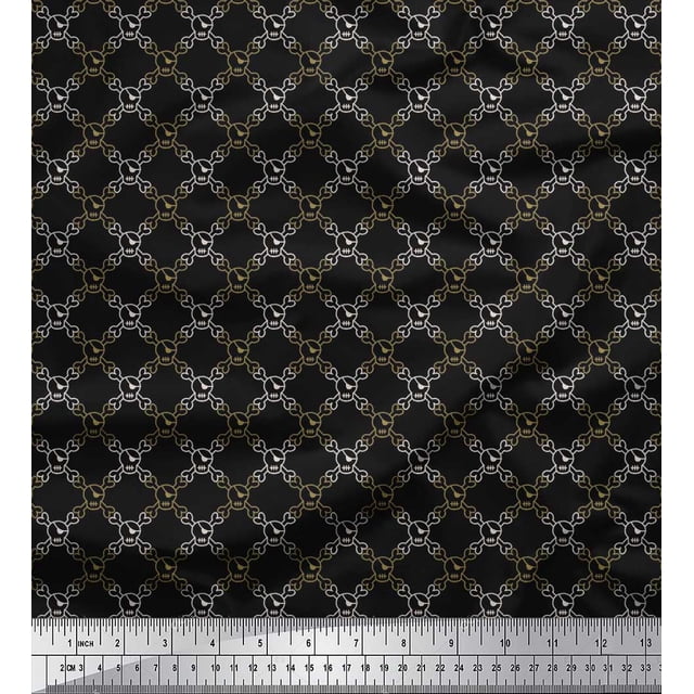 Soimoi Velvet Fabric Crossbones & Skull Shirting Print Sewing Fabric Yard 58 Inch Wide