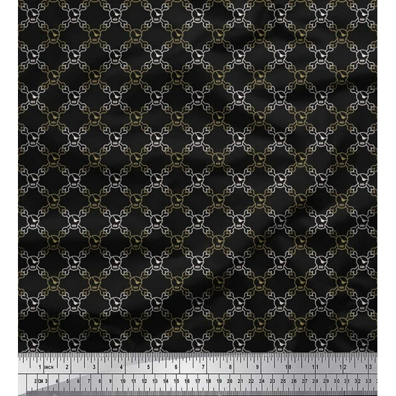 Soimoi Poly Georgette Fabric Crossbones & Skull Shirting Print Fabric by Yard 52 Inch Wide