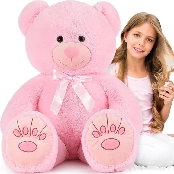 Tezituor 49" Giant Teddy Bear Stuffed Animal Large Stuffed Bear with Bow-Tie and Footprints Plush Toy