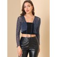 thumbnail image 3 of Allegra K Blusa con purpurina para mujer, cuello en V con estrella, lazo semitransparente en la parte delantera, manga larga, encogimiento de hombros Azul oscuro XL, 3 of 6
