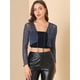 thumbnail image 3 of Allegra K Blusa con purpurina para mujer, cuello en V con estrella, lazo semitransparente en la parte delantera, manga larga, encogimiento de hombros Azul oscuro L, 3 of 6