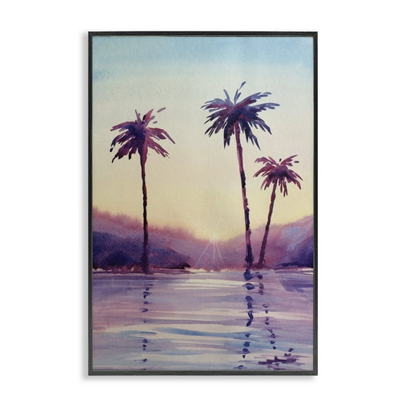 Stupell Industries Purple Hued Palm Trees Landscape & Nature Painting Black Framed Art Print Wall Art, 12 x 18