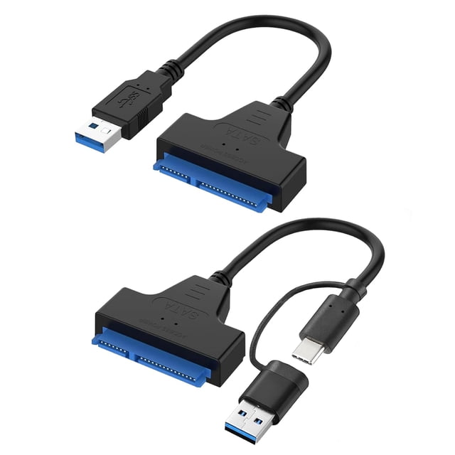 2 Pcs USB 3.0 to SATA Cable Adapter, Recovery High-speed Data Transfer for 2.5 inch SSD/HDD, Portable Double Head Type-C/USB 3.0 for 2.5 inch, 3.5 inch External Solid Drives