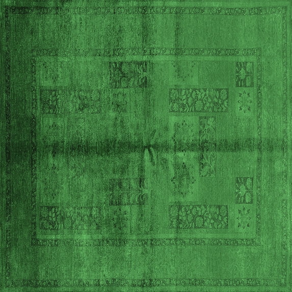 Ahgly Company Indoor Square Oriental Emerald Green Industrial Area Rugs, 3' Square