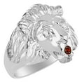 thumbnail image 4 of RYLOS Rings Sterling Silver Lion Head Ring Diamonds in Eyes & Gemstone Mouth Fun Designer Rings Garnet Jewelry Size 12, 4 of 8