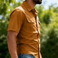 thumbnail image 3 of Havenx Safari Cargo Shirt for Men Short Sleeve Button Up Cargo Shirts with Pockets Collared Top Work Comfy Camping Work Hiking Casual Workwear,Ginger M, 3 of 7