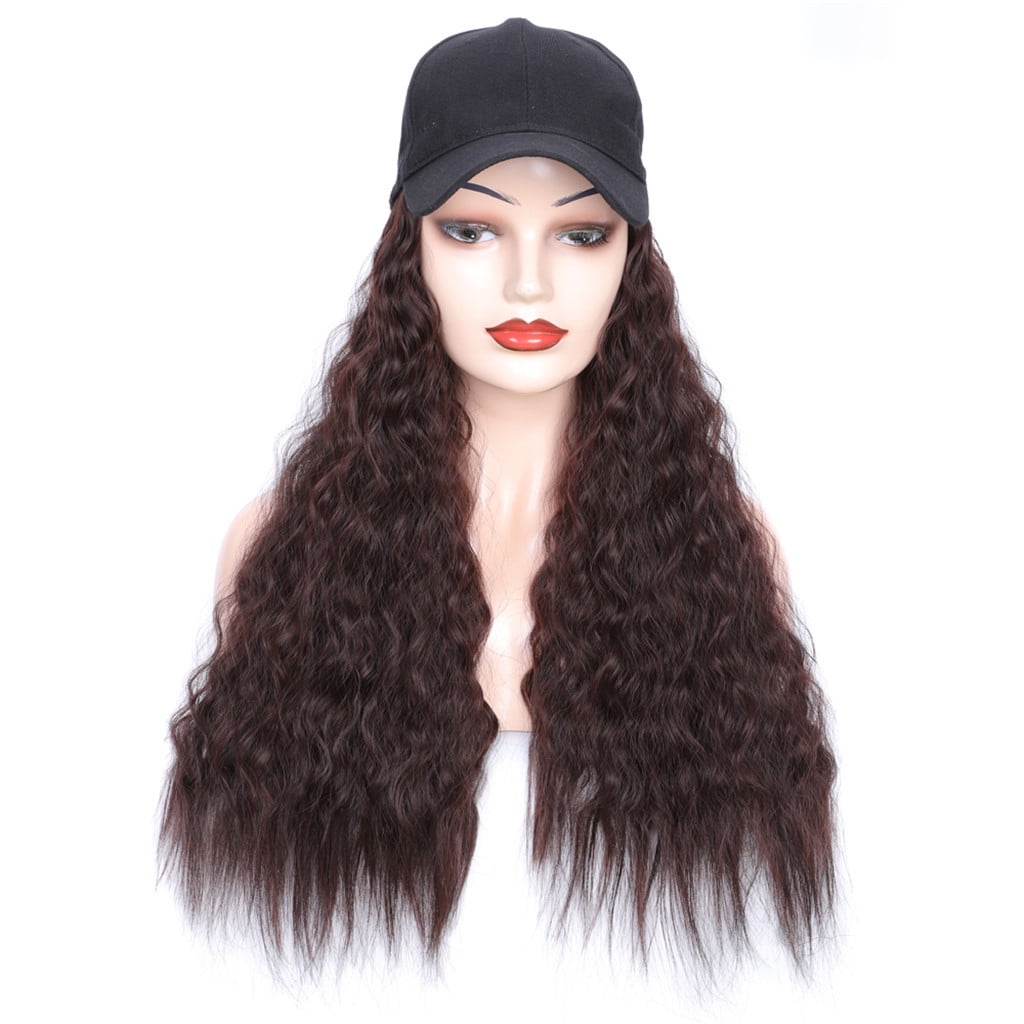 Baseball Cap Wavy Curly Long Synthetic Hair Hat Hairpiece Wigs For ...