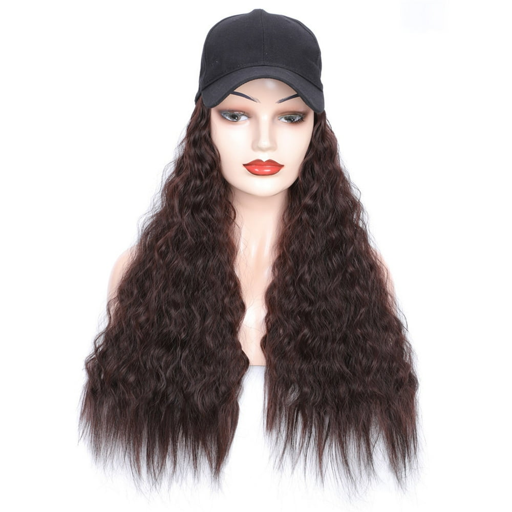 Baseball Cap Wavy Curly Long Synthetic Hair Hat Hairpiece Wigs For