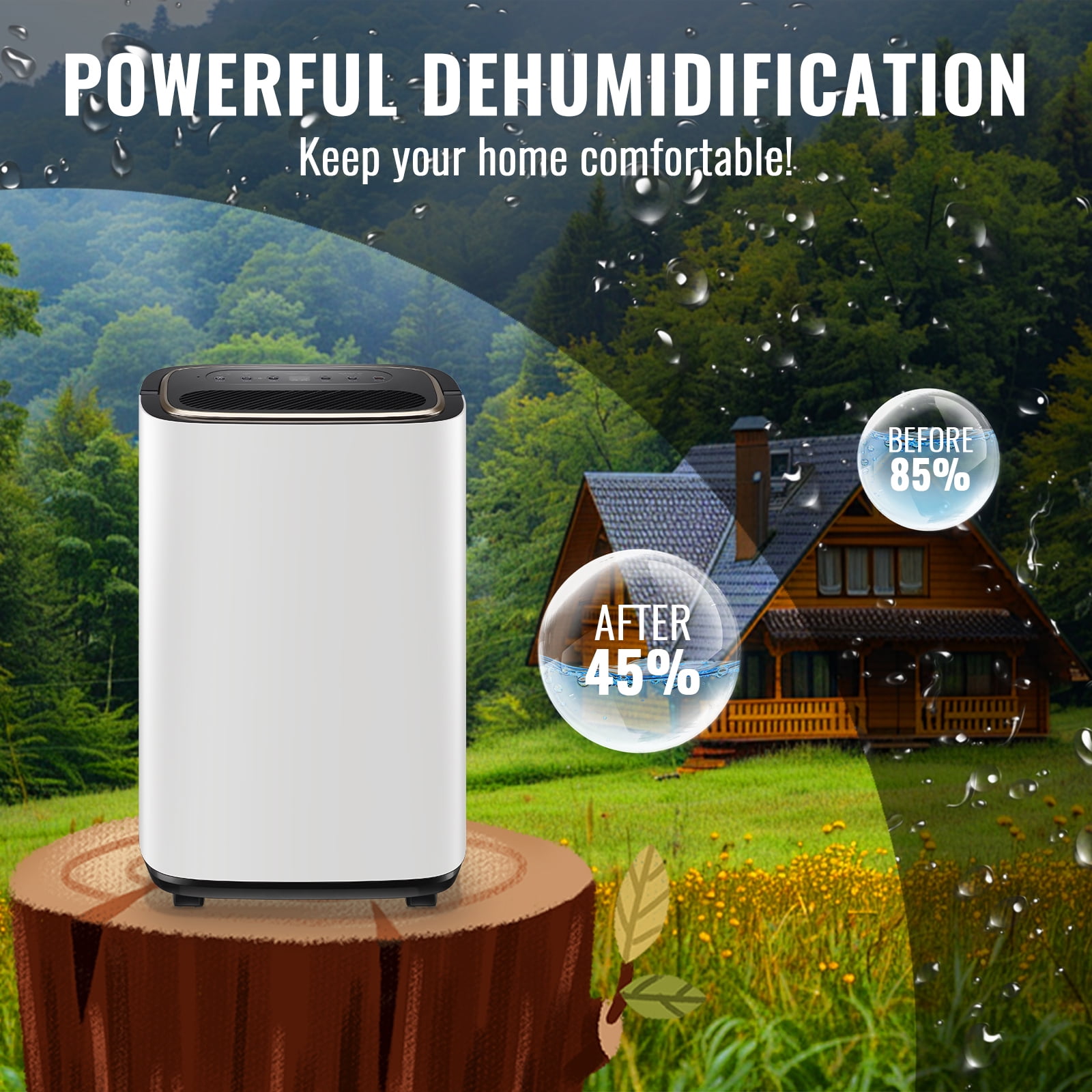 30 Pints Portable Home Dehumidifier for 2500 Sq.ft  for Basement with Drain Hose, 8inch Wide, White, New