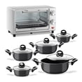thumbnail image 1 of Combo de Batería de Cocina Antiadherente Negra 10 Piezas con Tapas + Horno Eléctrico Tostador 11L negro, 1 of 7