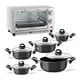 thumbnail image 1 of Combo de Batería de Cocina Antiadherente Negra 10 Piezas con Tapas + Horno Eléctrico Tostador 11L negro, 1 of 7