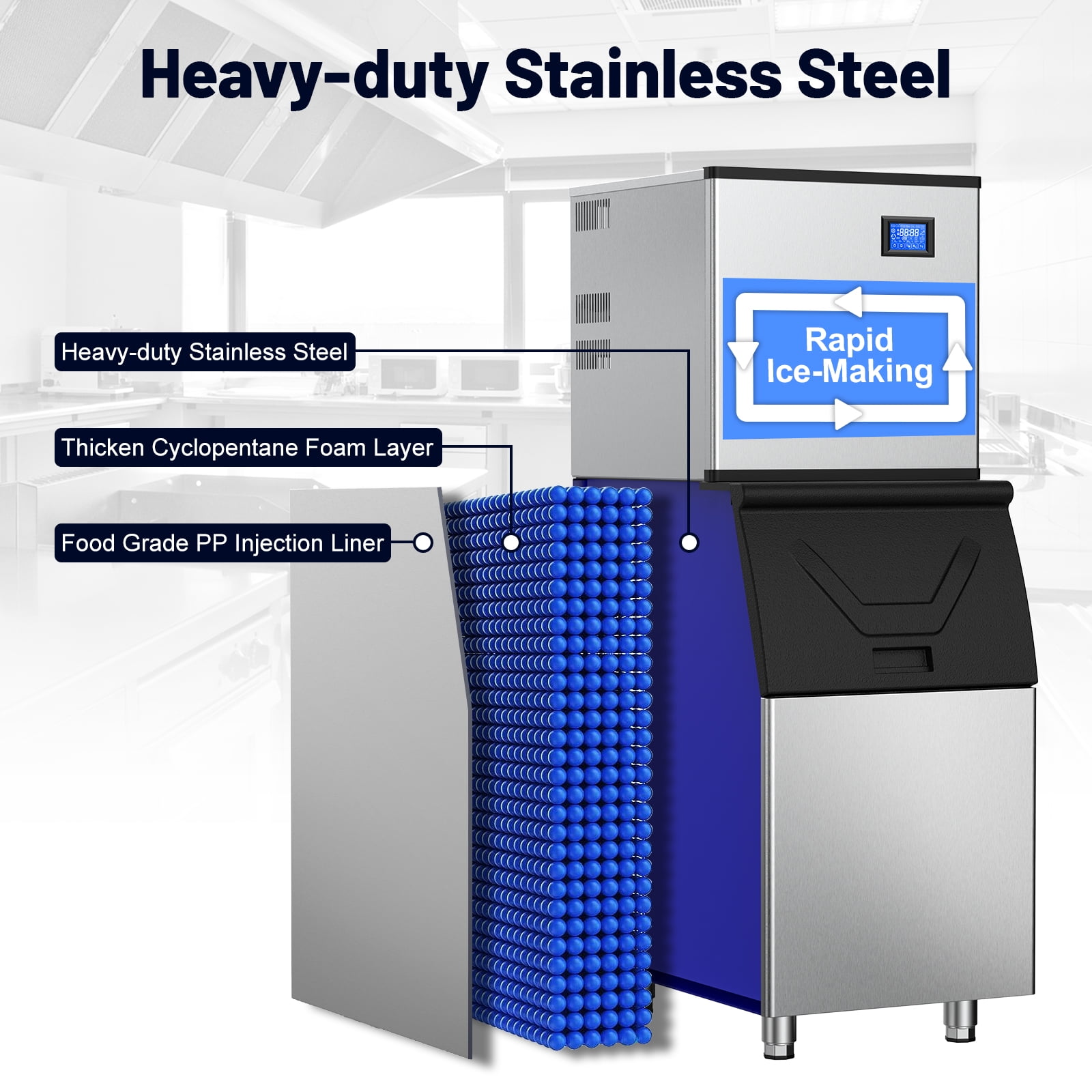 Tittla 450Lbs/24H Air Cooled Split Commercial Ice Maker Machine with 300Lbs Ice Bin in Silver Two packages 156 Ice Cubes/Cycle