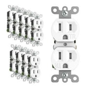 TaniaWiring 10 Pack Duplex Receptacle Outlet, Tamper-Resistant, Residential Grade, 15A 125V, Grounding, 2-Pole, 3-Wire - White, UL Listed