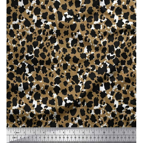 Soimoi Satin Silk Fabric Leopard Animal Skin Fabric Prints by Yard 42 Inch Wide