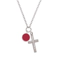 thumbnail image 2 of Delight Jewelry Silvertone Small Maroon Enamel Disc Be Strong and Courageous Engraved Cross Zoey Necklace, 28", 2 of 4