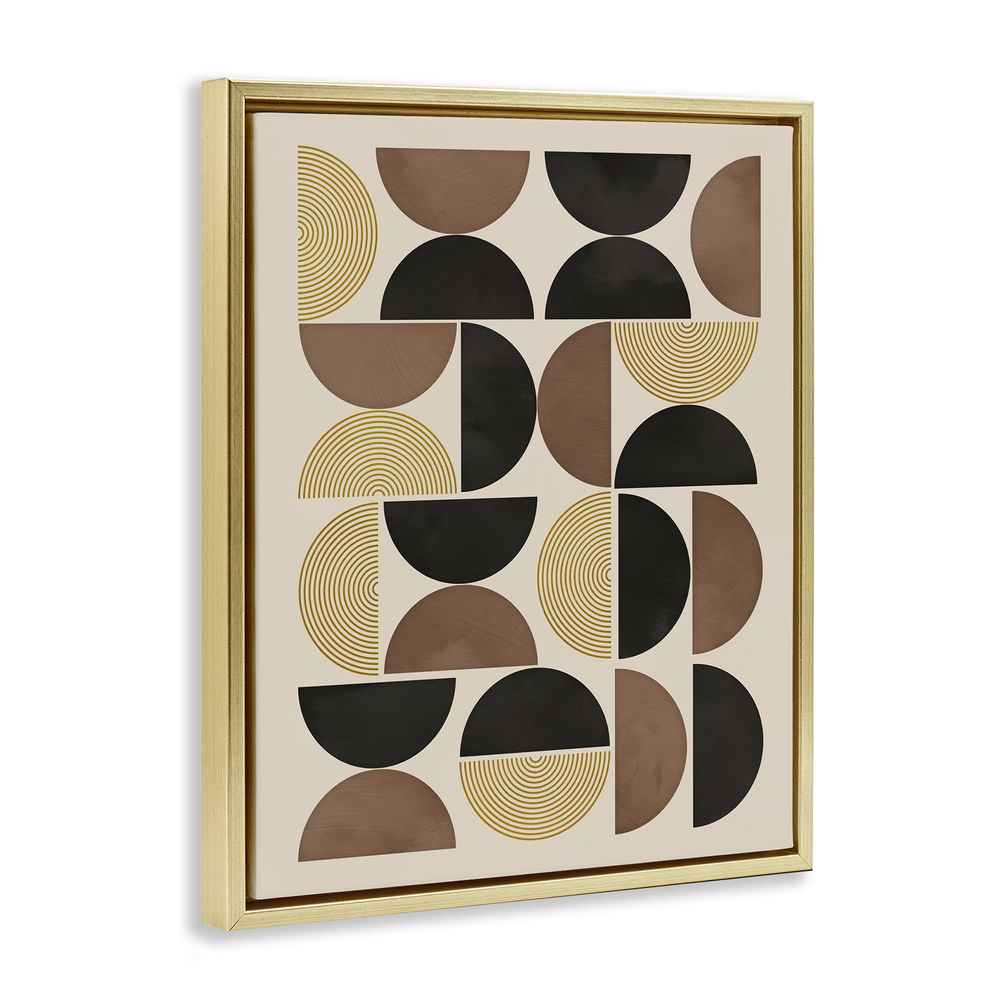 Stupell Industries Midcentury Geometric Arches Abstract Painting Gold Floater Framed Canvas Art Print Wall Art, 25 x 31