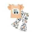 thumbnail image 2 of 2Pcs Girls Easter Outfits, Carrot Print Ruffled Short-Sleeves T-Shirt + Bell-Bottoms for Kids, 1-6 Years, 2 of 9