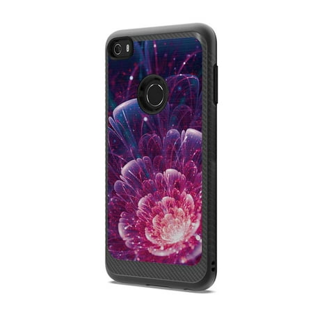 Capsule Case Compatible with Alcatel Idol 5 Alcatel Nitro 5 [Drop Protection Shock Proof Carbon Fiber Black Case Defender Design Strong Armor Shield Phone Cover] - (Space Floral)