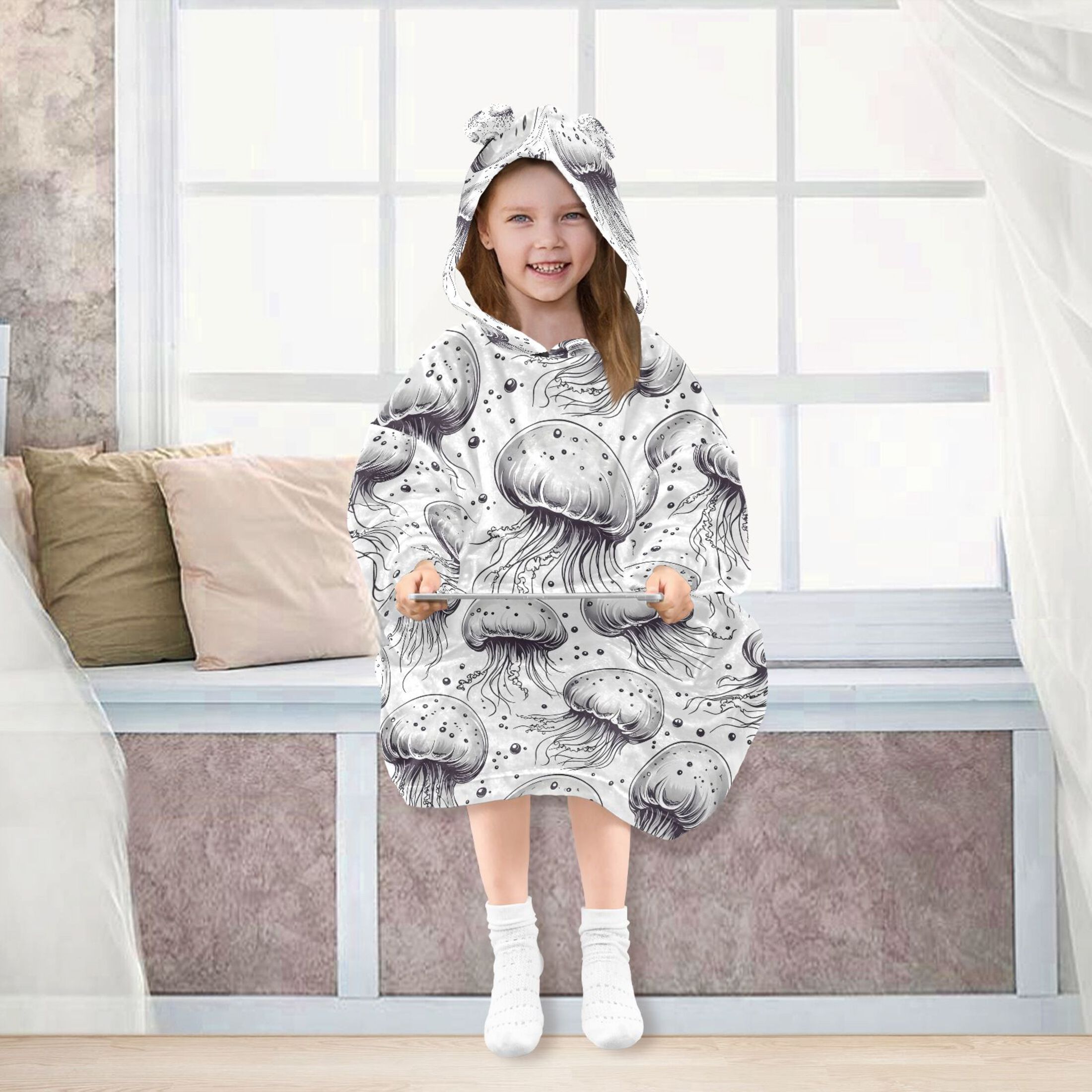 joogoo Wearable Blanket Hoodie for Jellyfish Flannel Sherpa Pocket 3-14 YR S