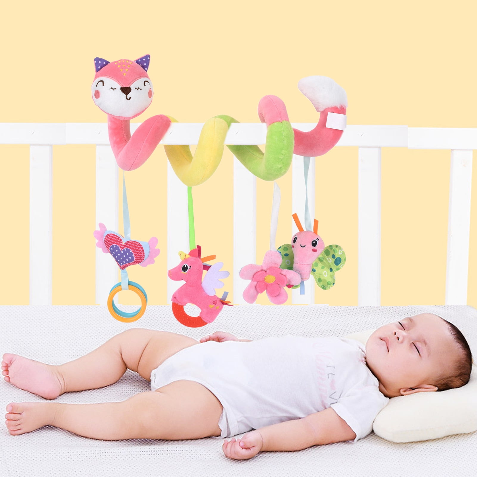 Hesroicy Crib Rattle Toy Cute Cartoon Fox Butterfly Pegasus Doll Plushies Soothing Toy Colorful