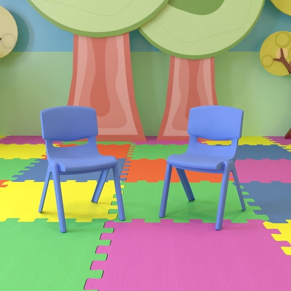 Whitney Blue Plastic Stackable School Chair Set of 2 with 12 Inch Seat Height for Classroom